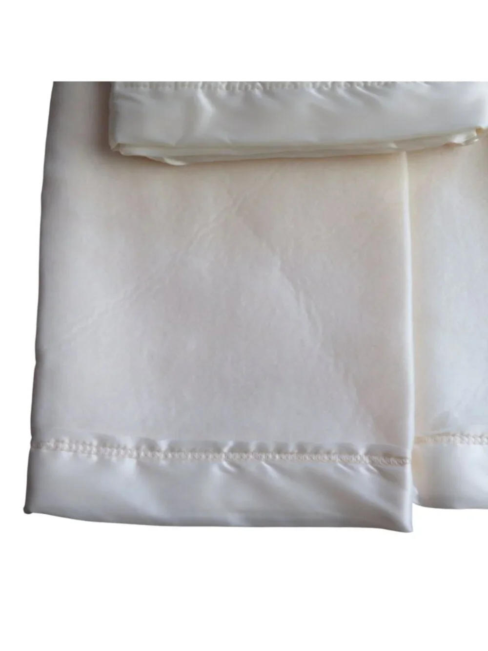 New Vintage Off-White Thermal Acrylic Blanket Satin Trim Twin 64